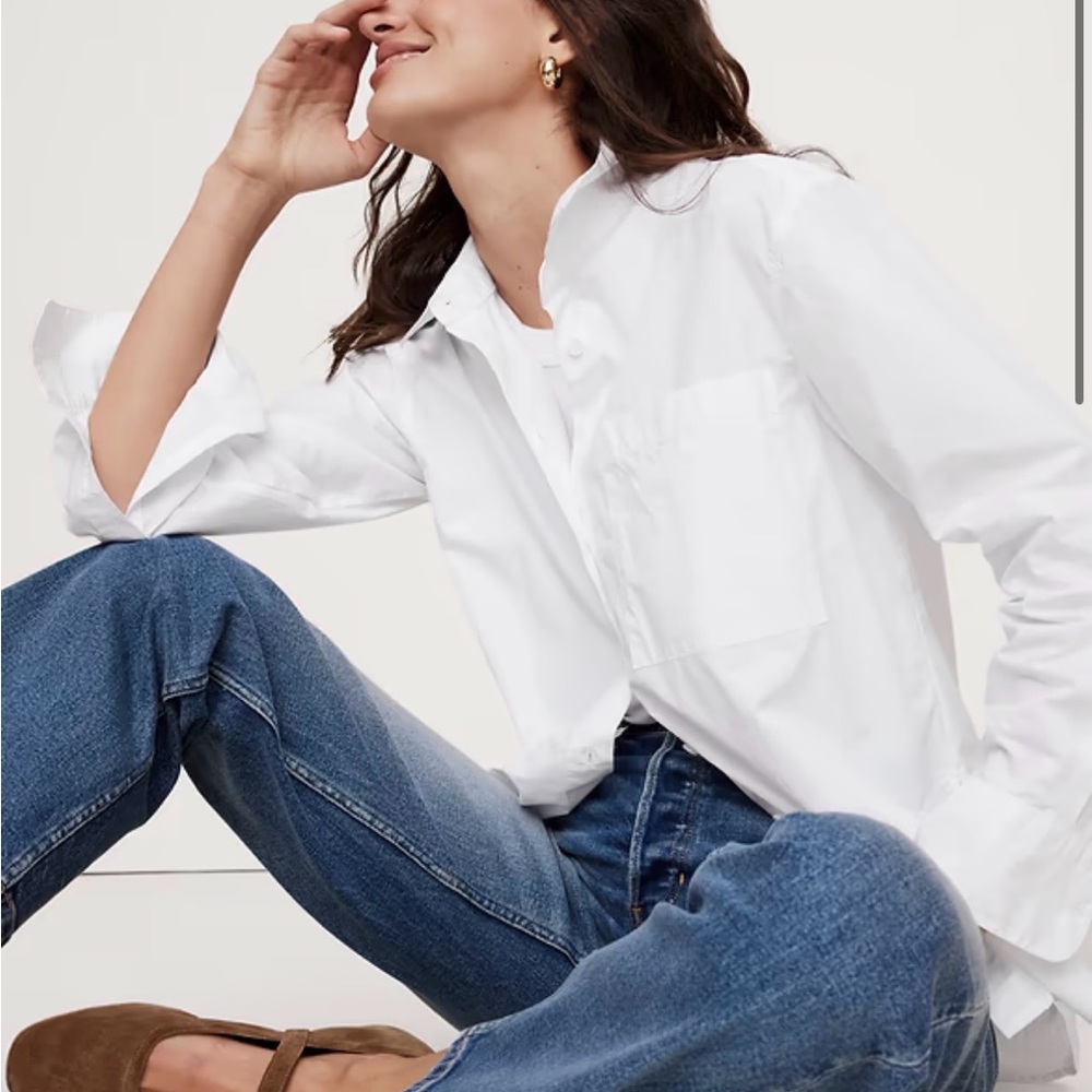 Banana Republic Parker Tunic White Collared Shirt